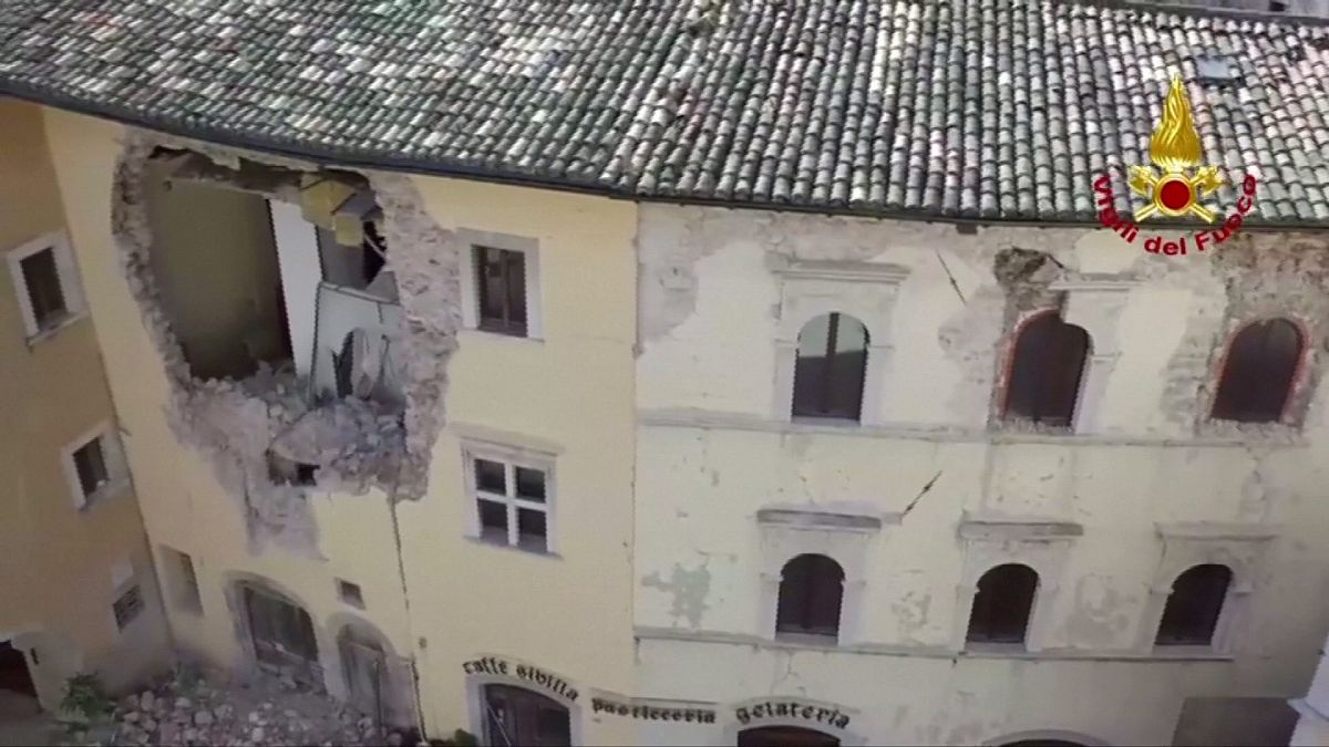 Drone footage shows extent of damage in quake-stricken villages in Italy