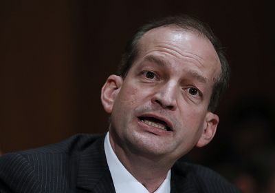 Labor secretary-designate Alex Acosta testifies on Capitol Hill in Washington, Wednesday, March 22, 2017, at his confirmation before the Senate Health, Education, Labor and Pensions Committee.