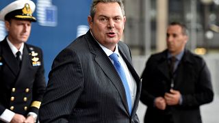 Image: Greek Defence Minister Panos Kammenos arrives for a meeting at the E