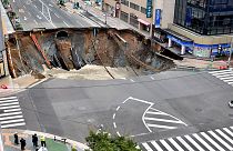 Watch: Large sinkhole opens up in Japan swallowing four-lane crossroad