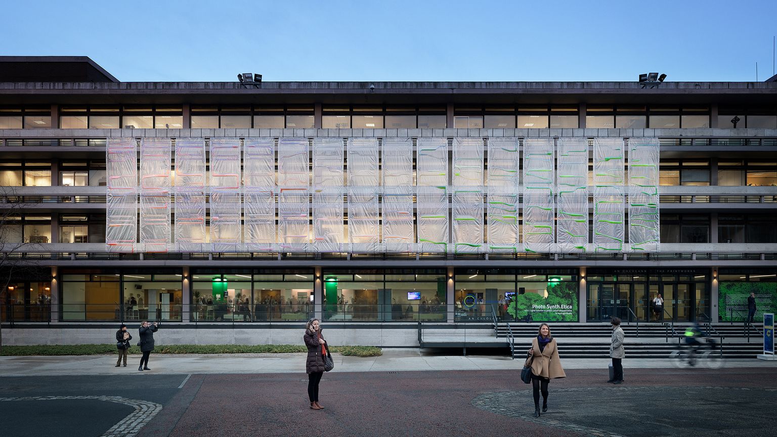 The bioplastic curtains could cover the facades of new or existing building