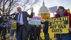 Image: Sen. Bernie Sanders joins protesters outside the Capitol as Republic