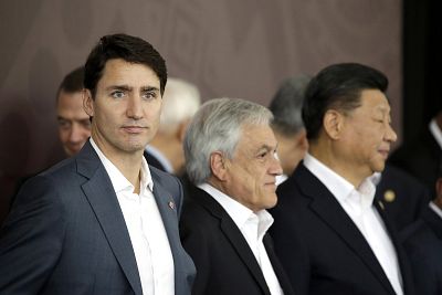 Canadian Prime Minister Justin Trudeau, Chile\'s President Sebastian Pinera, and Chinese President Xi Jinping during a summit last month.