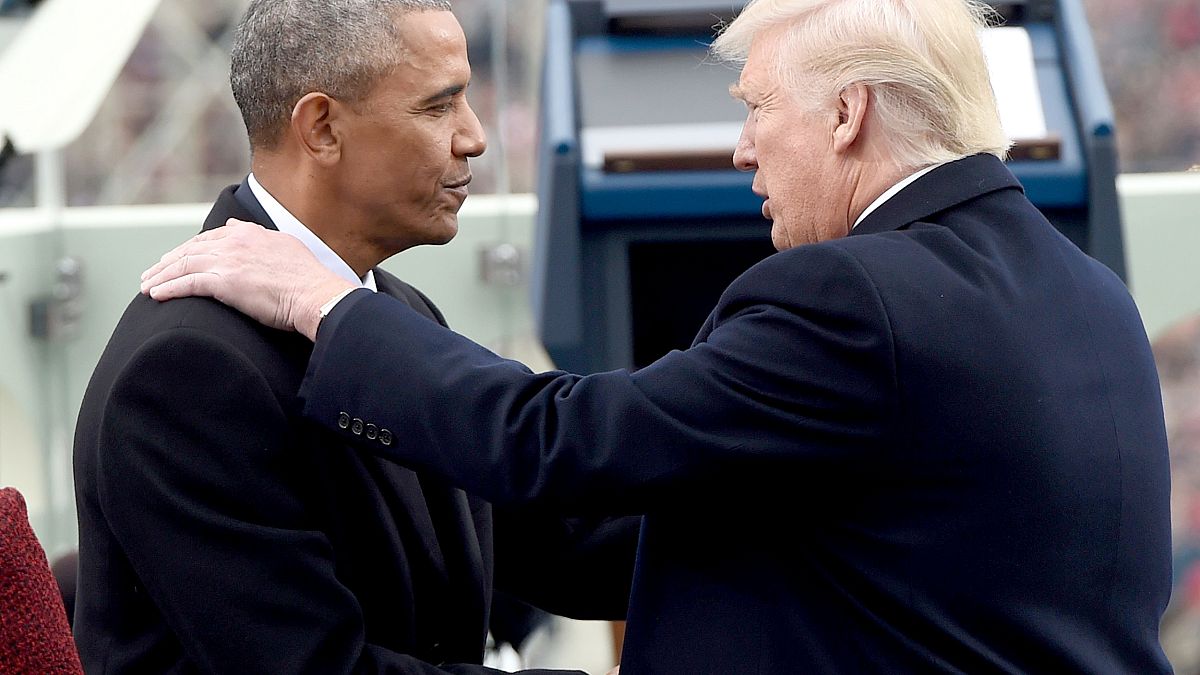 Image: Former President Barack Obama shaking hands with President-elect Don