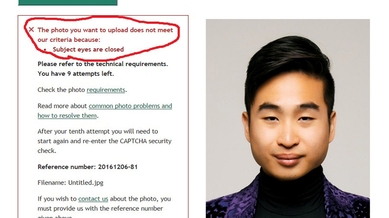 New Zealander's passport photo rejected for "small eyes"
