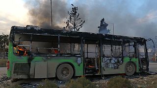 Evacuation buses burned out near Aleppo