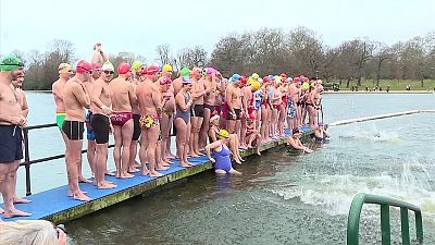 Nadadores enfrentam águas geladas do "The Serpentine" no dia de Natal