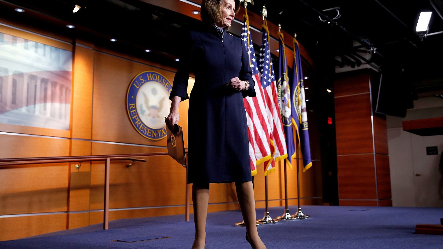 Image: House Minority Leader Nancy Pelosi speaks during a briefing on Capit