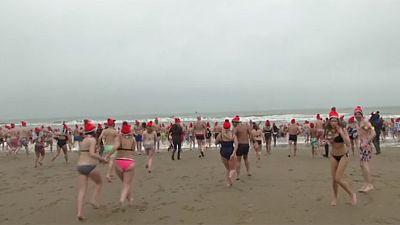 Hundreds take New Year plunge in Dutch seaside town