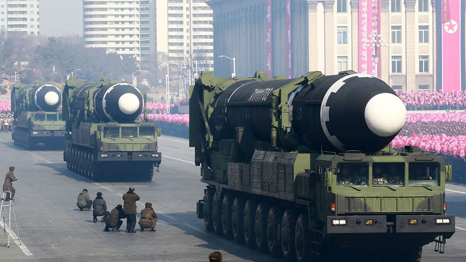 Image: Hwasong-15 ballistic missiles during a military parade 