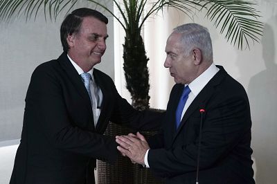 Brazil\'s President-elect Jair Bolsonaro, left, and Israel\'s Prime Minister Benjamin Netanyahu meet in Rio de Janeiro on Friday.