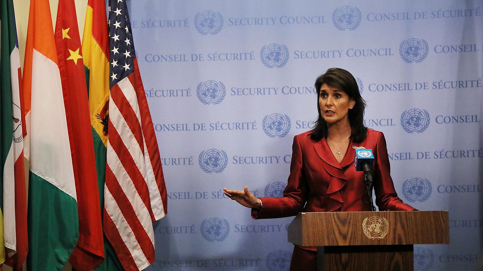 Image: U.S. Ambassador To The United Nations Nikki Haley  Briefs The Media