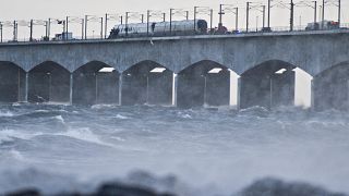 Image: A train on the Storebaelt bridge near Nyborg, Denmark