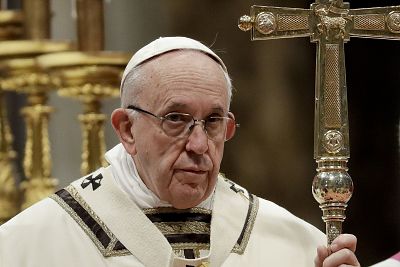 Pope Francis celebrates Mass at the Vatican on Sunday. 