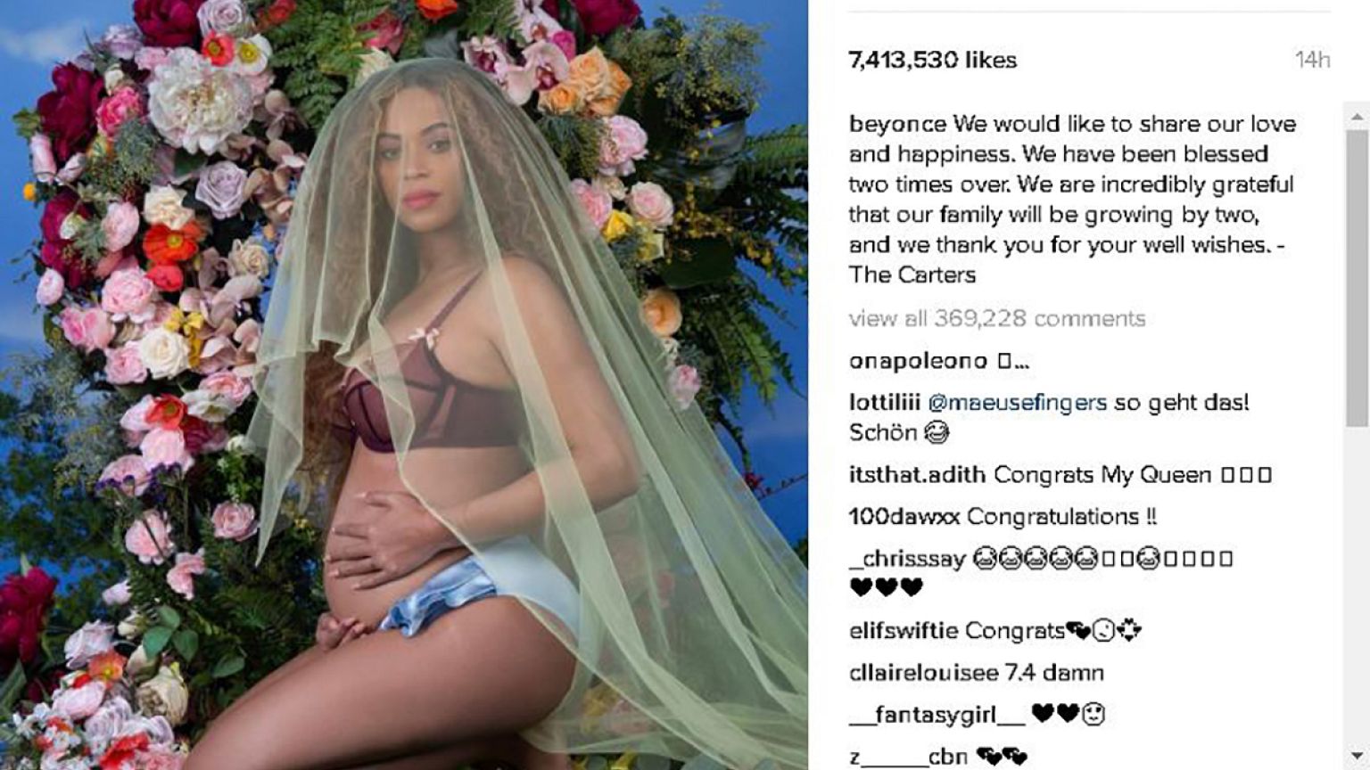 La cantante estadounidense Beyoncé, embarazada de gemelos.