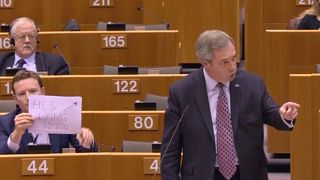MEP accuses Farage of "lying" in EU parliament protest