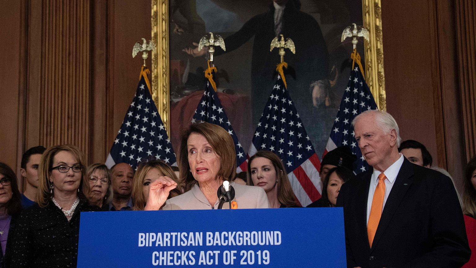 House Speaker Nancy Pelosi holds a press conference with former Rep. Gabrie