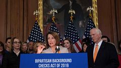 House Speaker Nancy Pelosi holds a press conference with former Rep. Gabrie