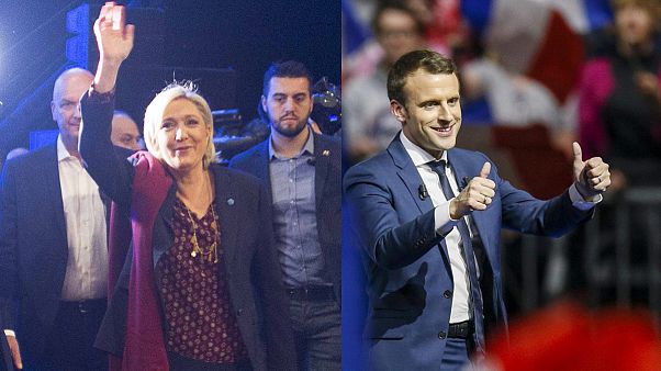 Macron e Le Pen: favoritos às presidenciais francesas em campanha em Lyon Macron e Le Pen: favoritos às presidenciais francesas em campanha em Lyon