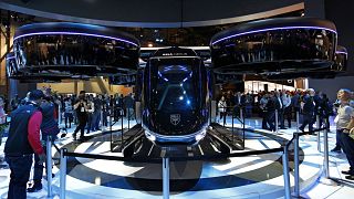 The Bell Nexus hybrid electric air taxi concept is on display at the Bell b