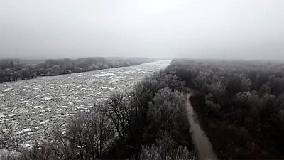 Tisza River frozen in Hungary