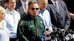 Image: Sheriff Israel addresses the news media outside Marjory Stoneman Dou