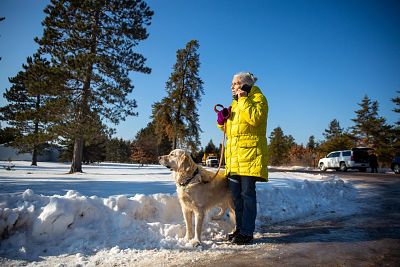 Jeanne Nutter speaks to the press on Jan. 11, 2019 in Gordon, Wisconsin. Nutter, walking her dog near the cabin she owns with her husband Forrest on January 10, encountered Jayme Closs coming out of nearby woods.