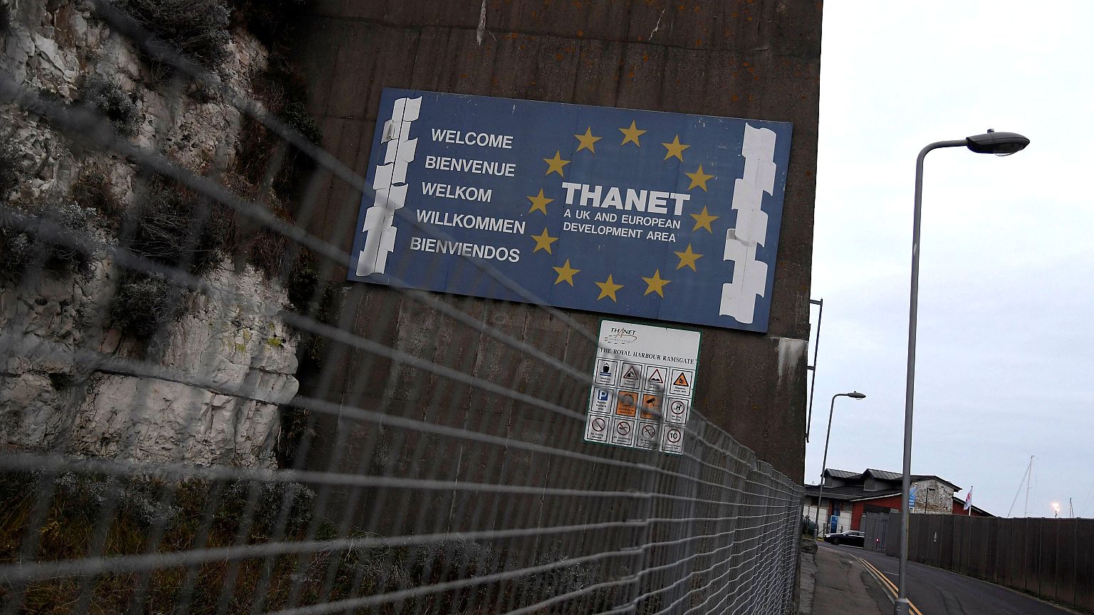 Image: A sign opposite the abandoned passenger terminal at the Port of Rams