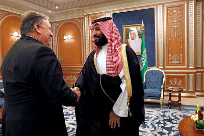 Secretary of State Mike Pompeo meets with the Saudi Crown Prince Mohammed bin Salman in Riyadh, Saudi Arabia, on Oct. 16.