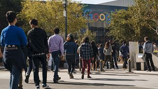 Image: Google employees during a walkout protest in Mountain View, Californ