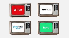 Illustration of streaming services in vintage TVs.