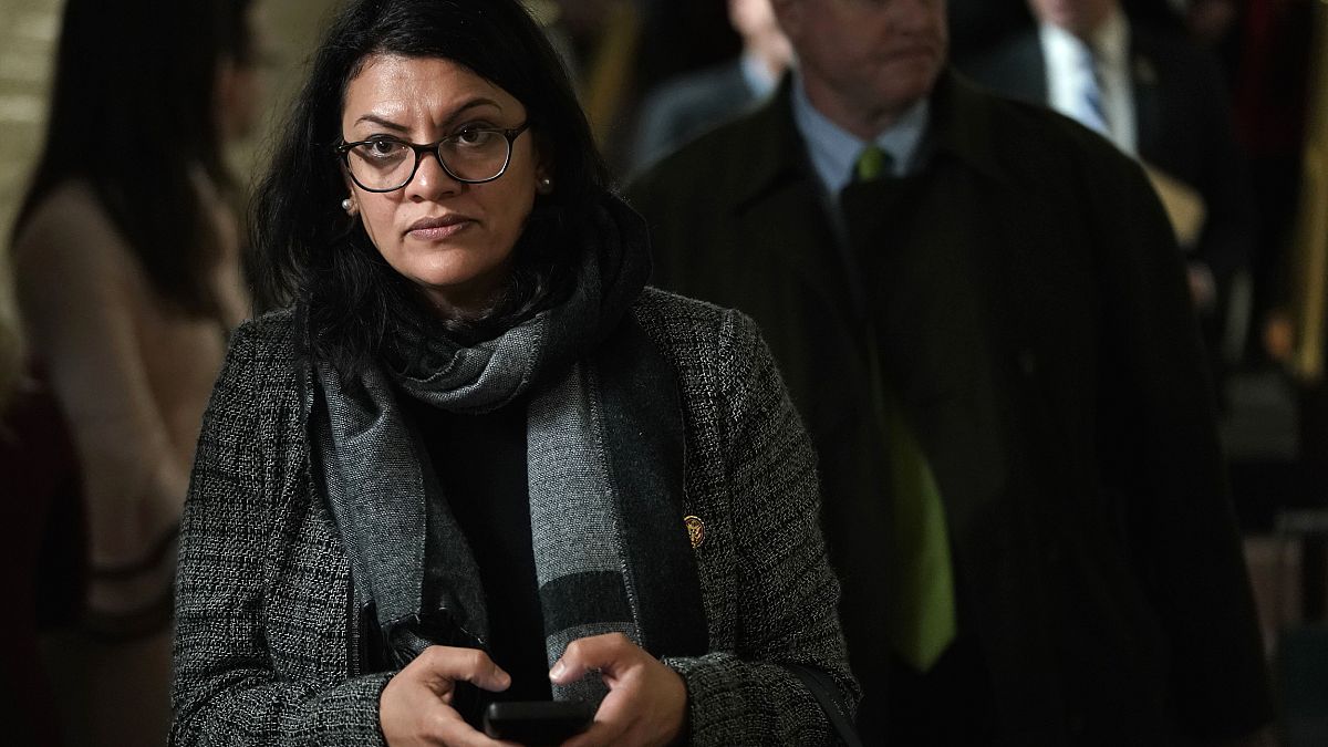 Image: Rep. Rashia Tlaib leaves a caucus meeting at the Capitol on Jan. 9, 