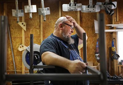 Jack Lyons, a contractor with NASA, in his workshop in Madison, Alabama, on Jan. 8, 2019. He\'s spending the furlough on a side business making props for marching bands.