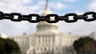 Image: A  chain fence at the U.S. Capitol during the partial government shu