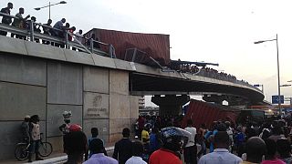 [Photos] 40-footer container falls off Accra's 'Dubai' overpass, several injured