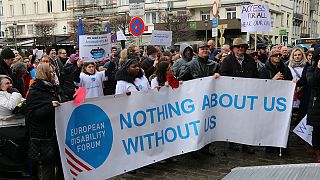 Protesters gather outside European Parliament over Accessibility Act