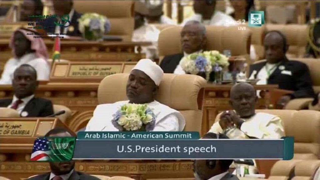 Photo Gambian president caught eyes closed during Trump s Saudi