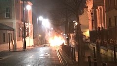 A suspected car bomb in front of a courthouse in Derry, Northern Ireland on