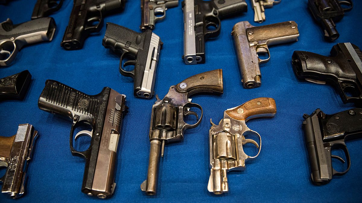 Image: Guns seized by the New York Police Department at a press conference 
