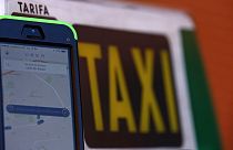 Spanish taxi drivers strike against Uber and Cabify