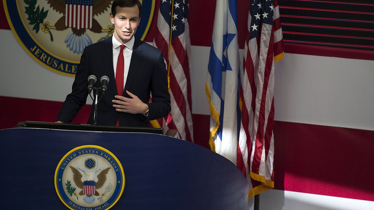 Image: Jared Kushner speaks on stage during the opening of the U.S. embassy