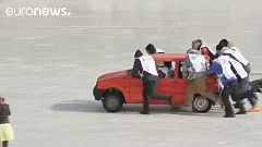 Russians reinvent curling by using cars as equipment