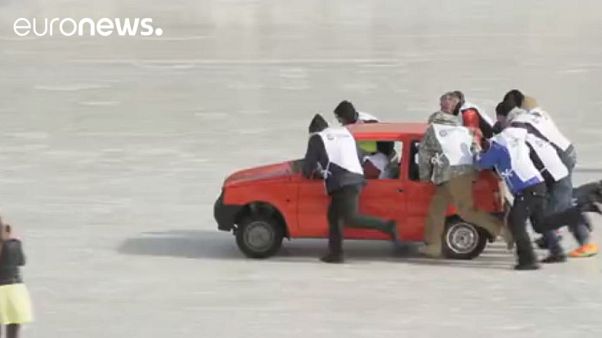 Russians reinvent curling by using cars as equipment Russians reinvent curling by using cars as equipment