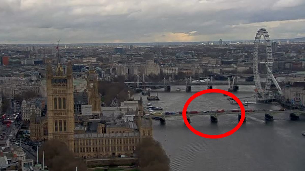 London attack: Moment car drove into pedestrians on Westminster Bridge - video