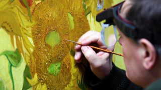 Image: Renovator Rene Boitelle works on a restoration of Van Gogh's paintin