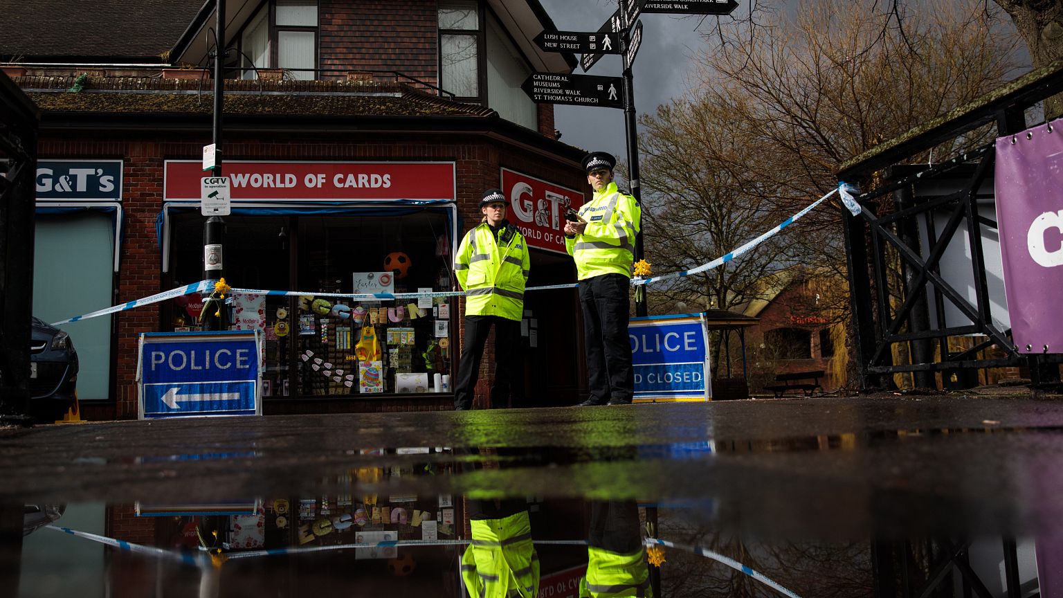 Image: Police officers near a scene connected to the nerve agent attack on 