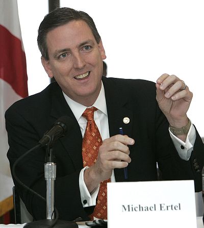 Mike Ertel speaks at a panel discussion in Tallahassee, Florida, on Jan. 30, 2013.