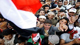 Drone footage shows over 100, 000 Houthi supporters at Sanaa rally