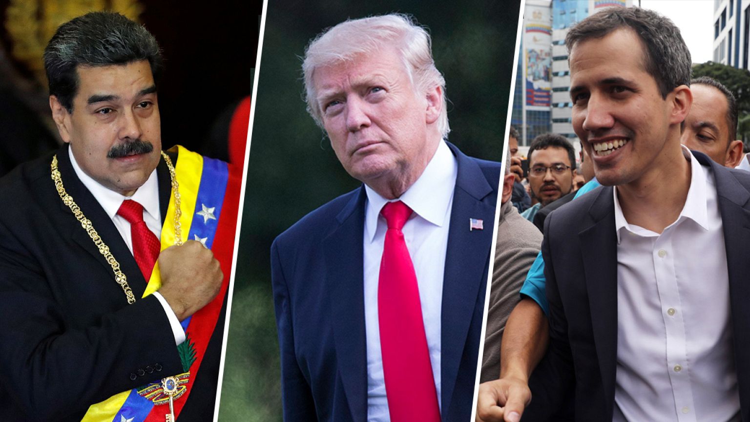 Image: Nicolas Maduro, Donald Trump, Juan Guaido