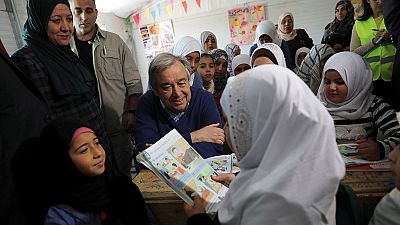 Visita del secretario general de la ONU al campo de refugiados sirios de Zaatari
